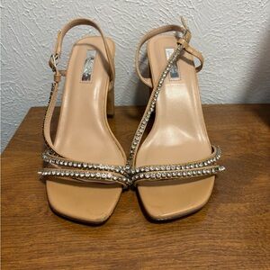 London Fog Nude Jeweled Slingback Heels